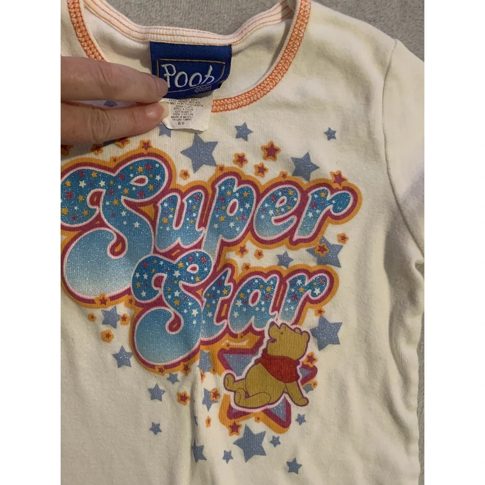 VINTAGE Winnie The Pooh T Shirt Girls 5/6 Disney Jerry Leigh Super Star Y2K